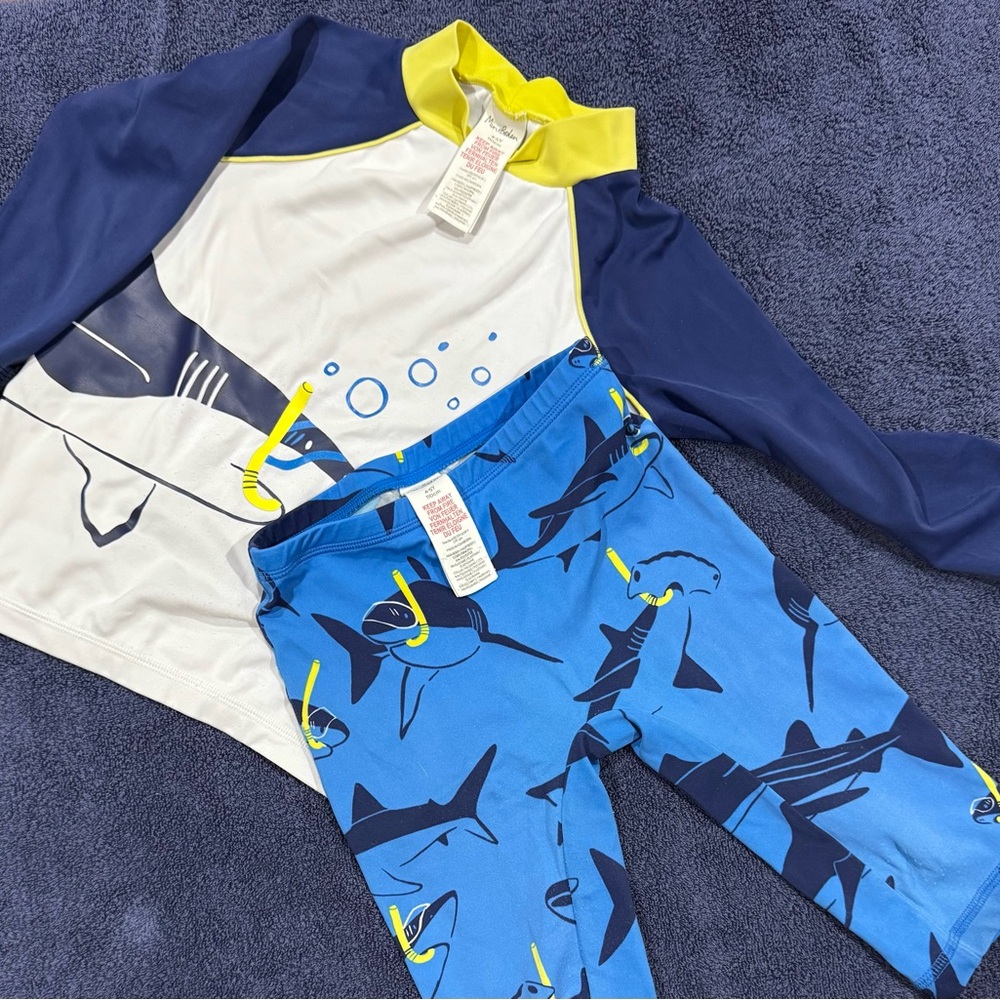 Mini Boden Blue and Yellow Swim Trunks for Sun Protection